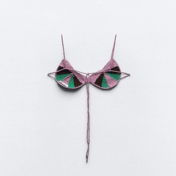 Zara Crochet Seashell  Bralette Purple Green BLOGGER FAV Size Small NWT - Picture 8 of 13